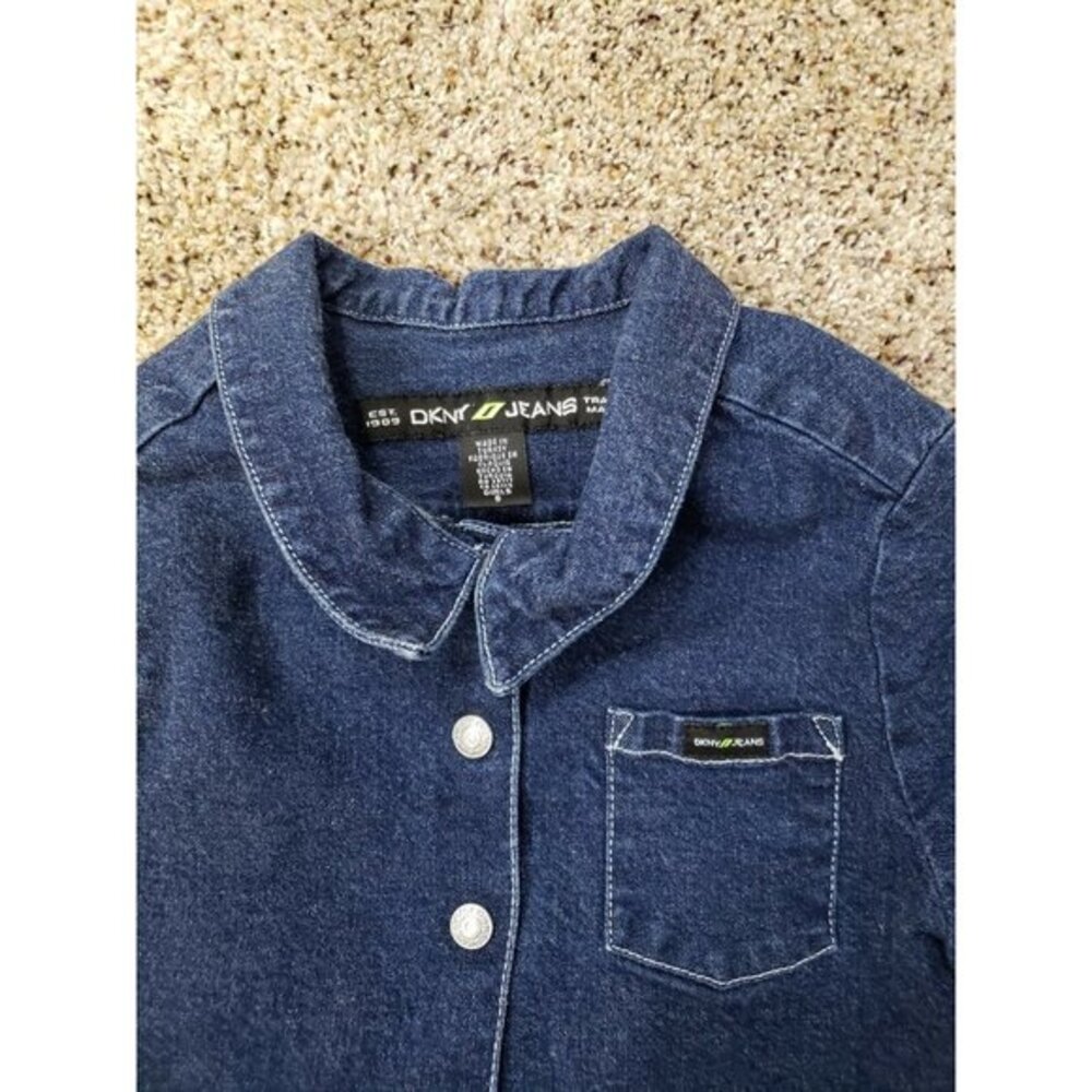 DKNY Jeans Girls Blue Denim Dark Wash Jean Jacket - Picture 2 of 3